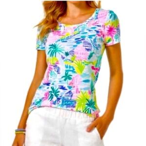 Lilly Pulitzer Halee Top Short Sleeve Private Island Palm-S